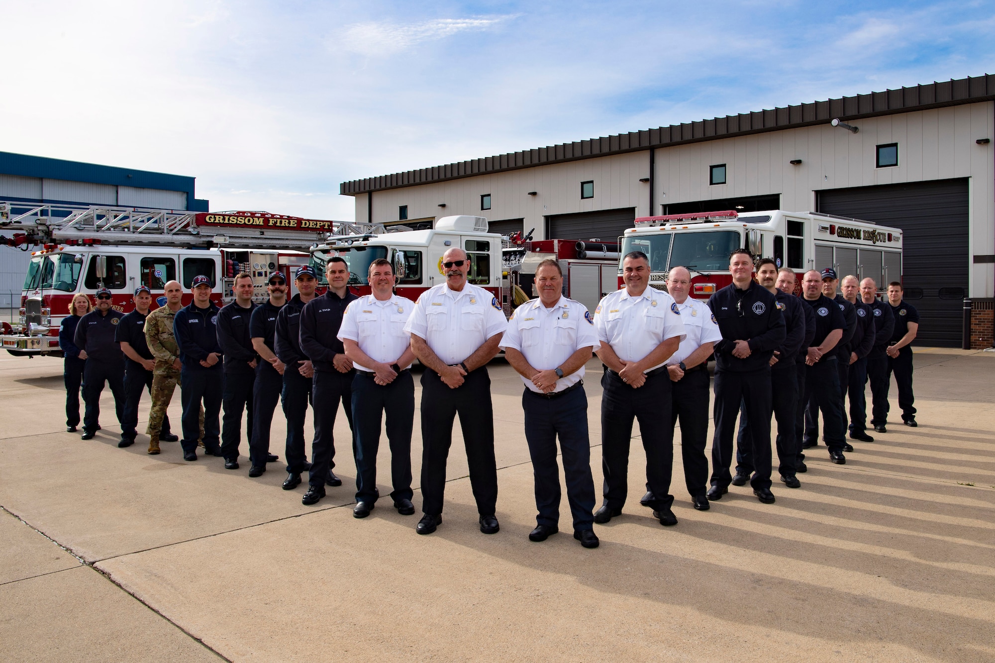 Members of the Grissom fire department pose for a photo at Grissom Air Reserve Base, Indiana on May 20, 2021. The department was recently awarded as the 2020 Chief Master Sgt. Ralph E. Sandborn Award, as the best medium size fire department in the Air Force Reserve Command. (U.S. Air Force photo by Tech Sgt. Josh Weaver)