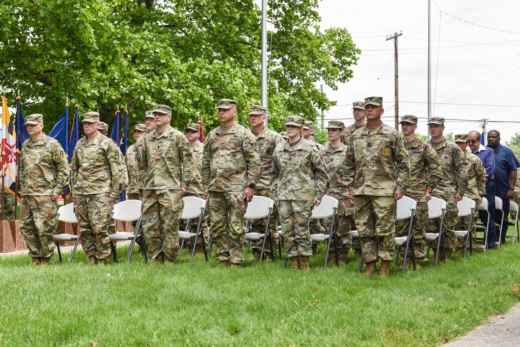 U.S. Army Staff Sgt. George Neira-Avila and Richard Miller, 174th Infantry Brigade Deputy Chief of Training, makes the first cut of the birthday cake at Joint Base McGuire-Dix-Lakehurst, N.J., June 14, 2021. Traditionally, the youngest and oldest soldiers are selected to cut the cake together