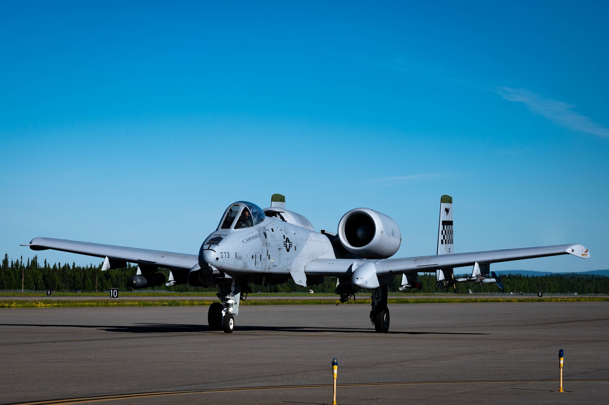 An A-10 Thunderbolt II assigned to the 25th Fighter Squadron, Osan Air Base, Republic of Korea, taxis before taking off during RED FLAG-Alaska 21-2 on Eielson Air Force Base, Alaska, June 14, 2021.