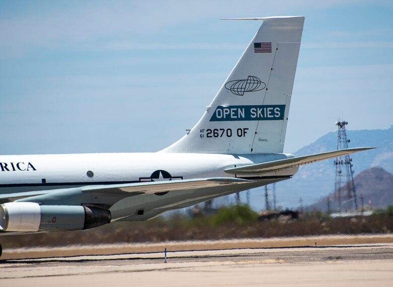 A photo of an aircraft's tail.