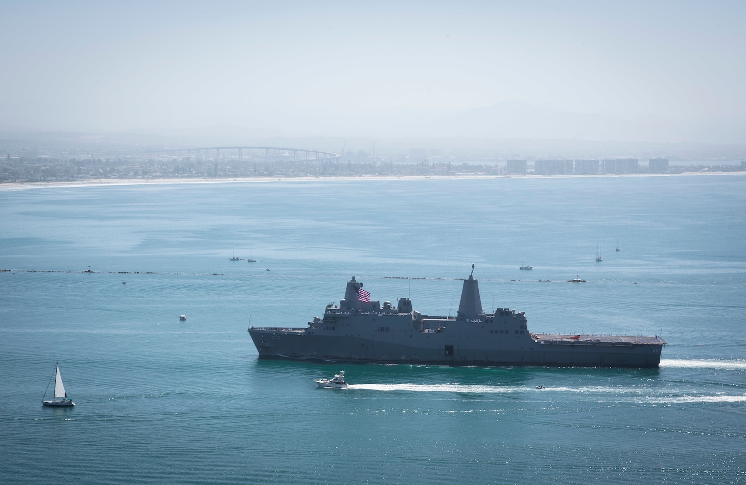 SAN DIEGO (May 23, 2021) Amphibious transport dock ship USS Somerset (LPD 25) returns to its homeport Naval Base San Diego. Somerset, a part of the Makin Island Amphibious Ready Group, returned to Naval Base San Diego May 23rd after a deployment to U.S. 3rd, 5th, 6th and 7th Fleets where they served as a crisis-response force for combatant commanders in the Africa, Central and Indo-Pacific Commands. (U.S. Navy photo by Mass Communication Specialist 2nd Class Robert S. Price/Released)