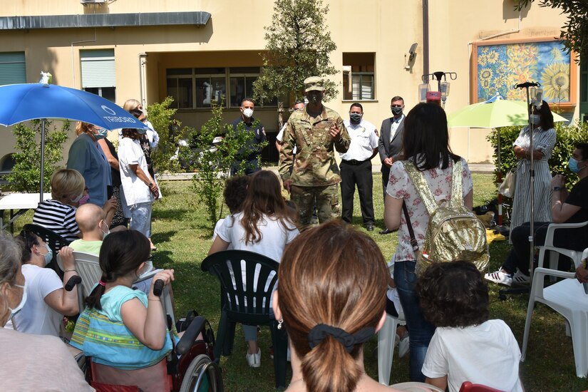The commander of the 405th AFSB's Army Field Support Battalion Africa recently participated in a visit to a pediatric oncohematology department at a hospital in Pisa, Italy. Army Lt. Col. Miguel Flores said he participated because he wanted to share his experience as a cancer survivor with the children hospitalized there.