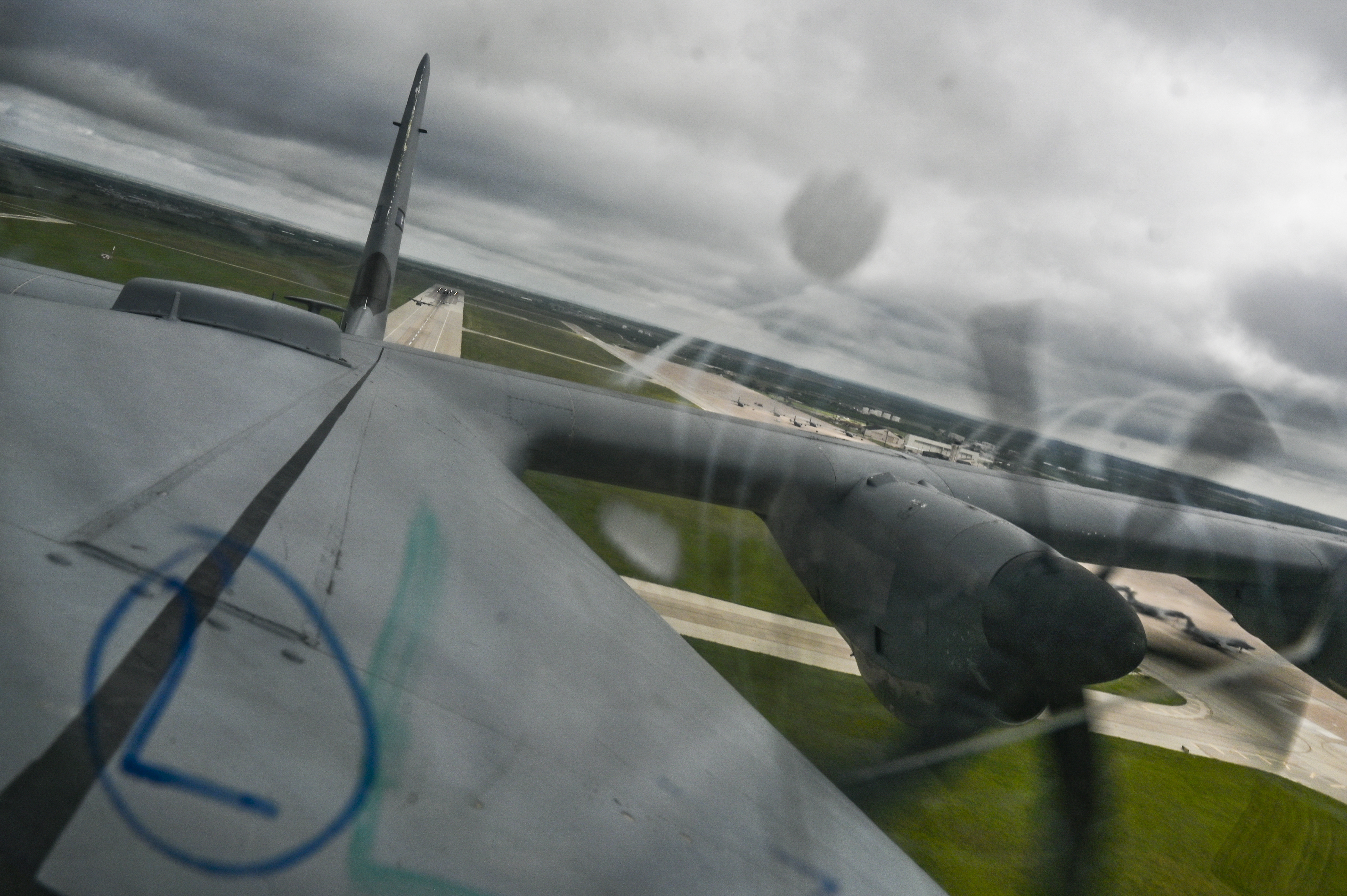 A C-130J takes off to begin a training exercise for class 21A Weapons Instructor Course at Dyess Air Force Base, Texas, June 5, 2021. Over 25 C-130 variants participated in an evasive and strategic combat aerial operation exercise piloted by 29th Weapons Squadron students. (U.S. Air Force photo by Tech. Sgt. Alexandre Montes)