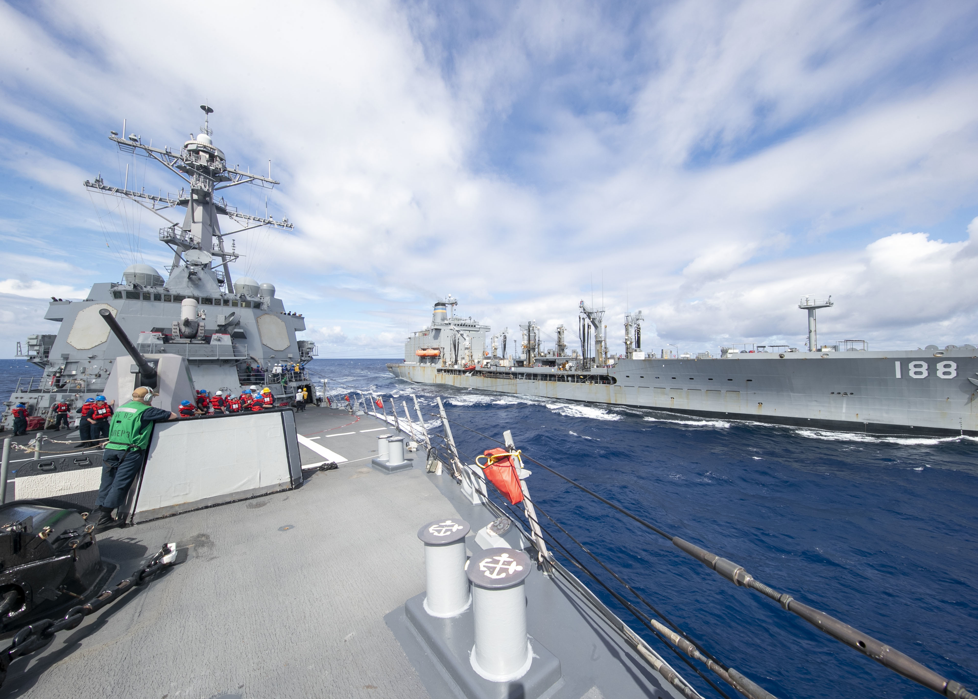 USS Lassen (DDG 82) conducts a replenishment-at-sea with USNS Joshua Humphreys (T-AO 188).