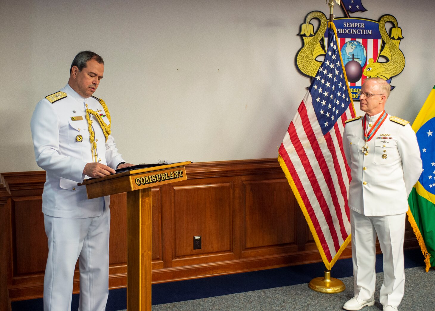 While in Hampton Roads, the Brazilian delegation met with Adm. Christopher Grady, commander, Fleet Forces Command, and toured USS New Hampshire (SSN 778) and the Submarine Learning Facility.