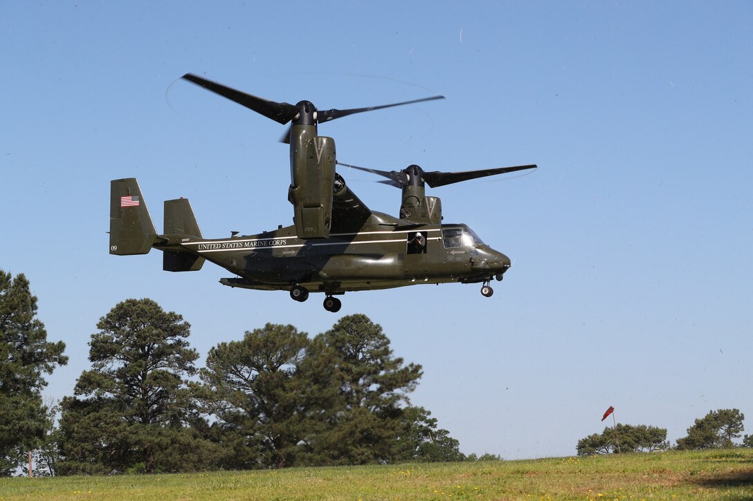 The Naval Surface Warfare Center Indian Head Division (NSWC IHD) Cartridge Actuated Devices/Propellant Actuated Devices (CAD/PAD) enterprise was notified there was an impact to a U.S. Marine Corps MV-22B attached to the Presidential Helicopter Squadron (HMX-1), May 17. Due to the impact, the aircraft was grounded at a deployed location and submitted an emergency order for several CADs. The unique route in transit from the home location of HMX-1 to the deployment location indicated a stopover at NSWC IHD would be more advantageous compared to standard ground shipment. Through coordination with NSWC IHD leadership, an MV-22B landed at the command’s helipad on the morning of May 18, where a pallet of replacement assets was waiting to be loaded onboard.