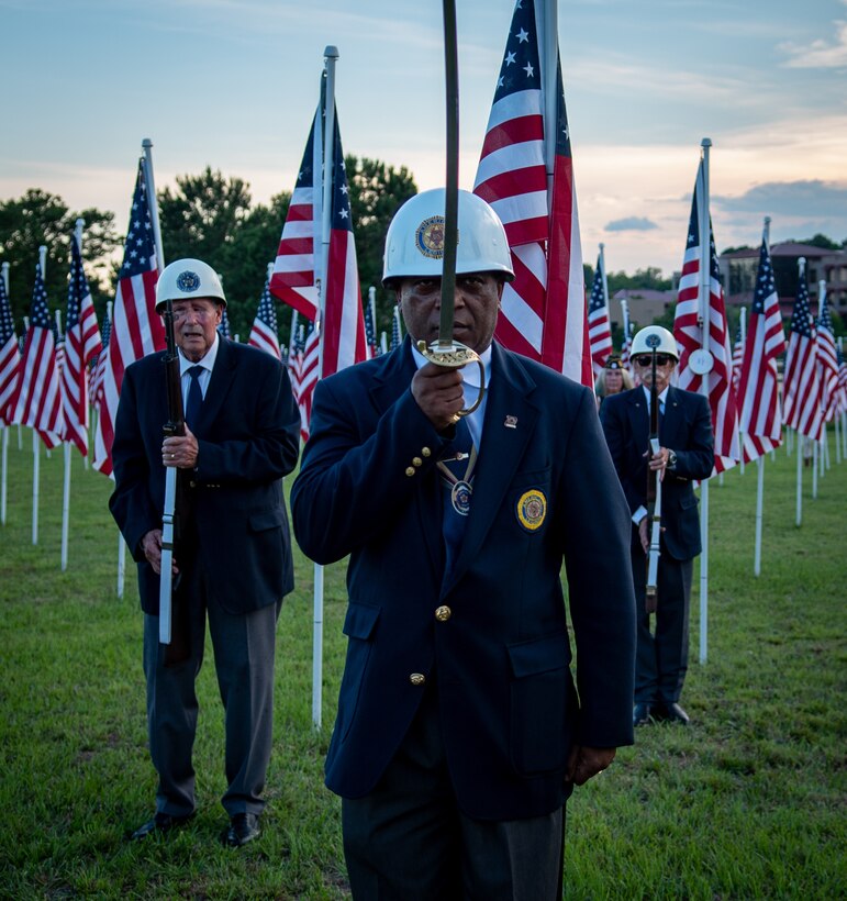 Honor Guard from American Legion Post #71 participate in the Flags for Heroes ceremony in Clayton, North Carolina, June 14, 2021. The event lasted all week long, in order to coincide with flag day, and featured specific events honoring veterans, healthcare workers, and first responders. (U.S. Air Force photo by Airman 1st Class David Lynn)