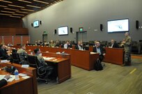 Military and Civilian Leaders from across DoD gather to discuss standard and procedures, at USSTRATCOM on Offutt AFB, Nebraska. 11 June 2021
