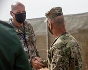 General Christopher G. Cavoli meets with Col. Paul Peters commander of the 19th Special Forces Group (Airborne) at Camp Tifnit Training Area, Morocco, Africa during the annual Africa Lion Exercise on June 9, 2021