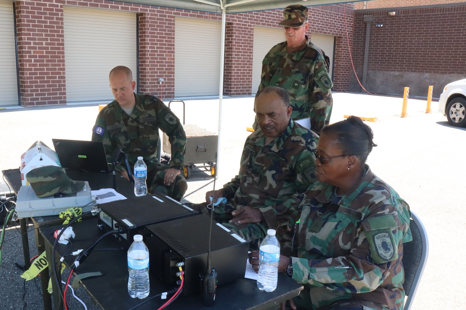 Virginia Defense Force personnel assigned to 1st Regiment provide access control at a Mobile Communication Platform June 5, 2021, in Lynchburg, Virginia.