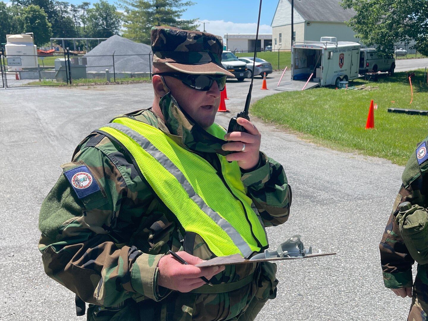 Virginia Defense Force personnel assigned to 1st Regiment provide incident command assistance June 5, 2021, in Lynchburg, Virginia.