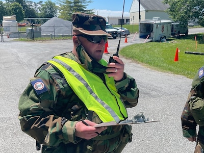 Virginia Defense Force personnel assigned to 1st Regiment provide incident command assistance June 5, 2021, in Lynchburg, Virginia.