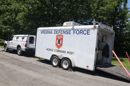 The Virginia Defense Force Mobile Communication Platform is a 7 1/2 feet by 16 feet trailer equipped with multiple radio systems for voice and data communications.