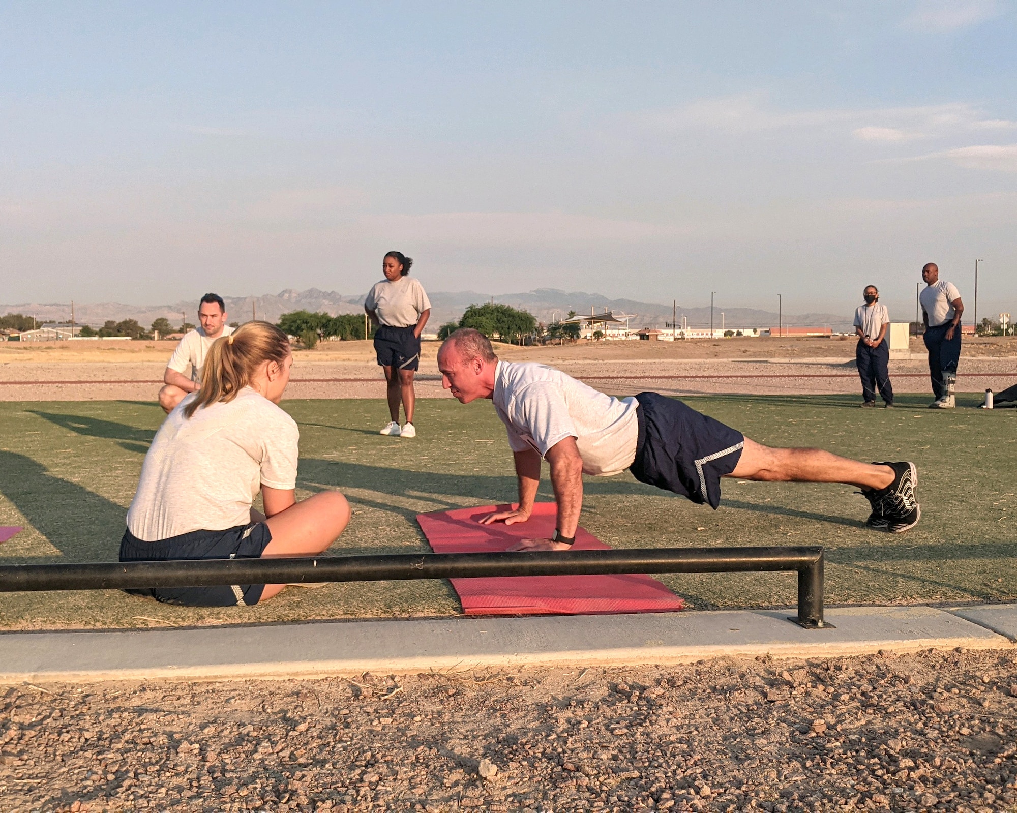 Maj. Mike Giaquinto, 926th Wing Public Affairs officer, performs a diagnostic physical fitness test, June 15, at Nellis Air Force Base, Nevada. (U.S. Air Force photo by Dan Mena)