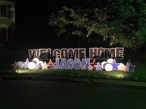 Welcome Home Jason lawn sign