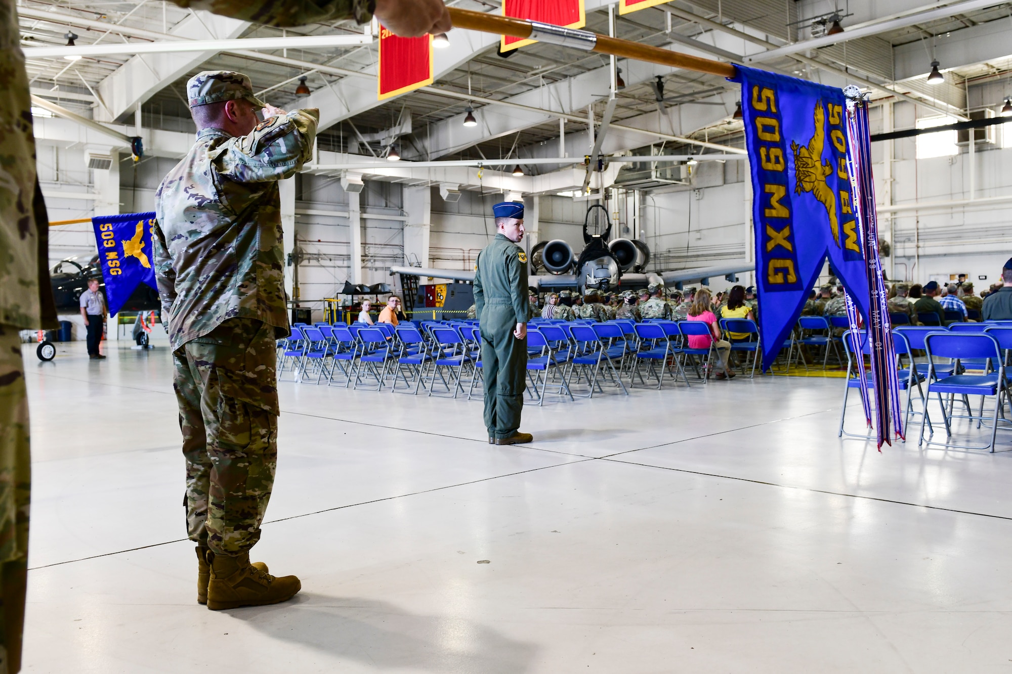 Members of the 509th Bomb Wing render their first salute to U.S. Air Force Col. Daniel Diehl, 509th Bomb Wing commander, during the 509th BW change of command ceremony, Whiteman Air Force Base, Missouri, June 16, 2021. Military change-of-commands are a time-honored tradition that formally symbolizes the continuity of authority as the command passes from one individual to another. (U.S. Air Force Tech. Sgt. Heather Salazar)