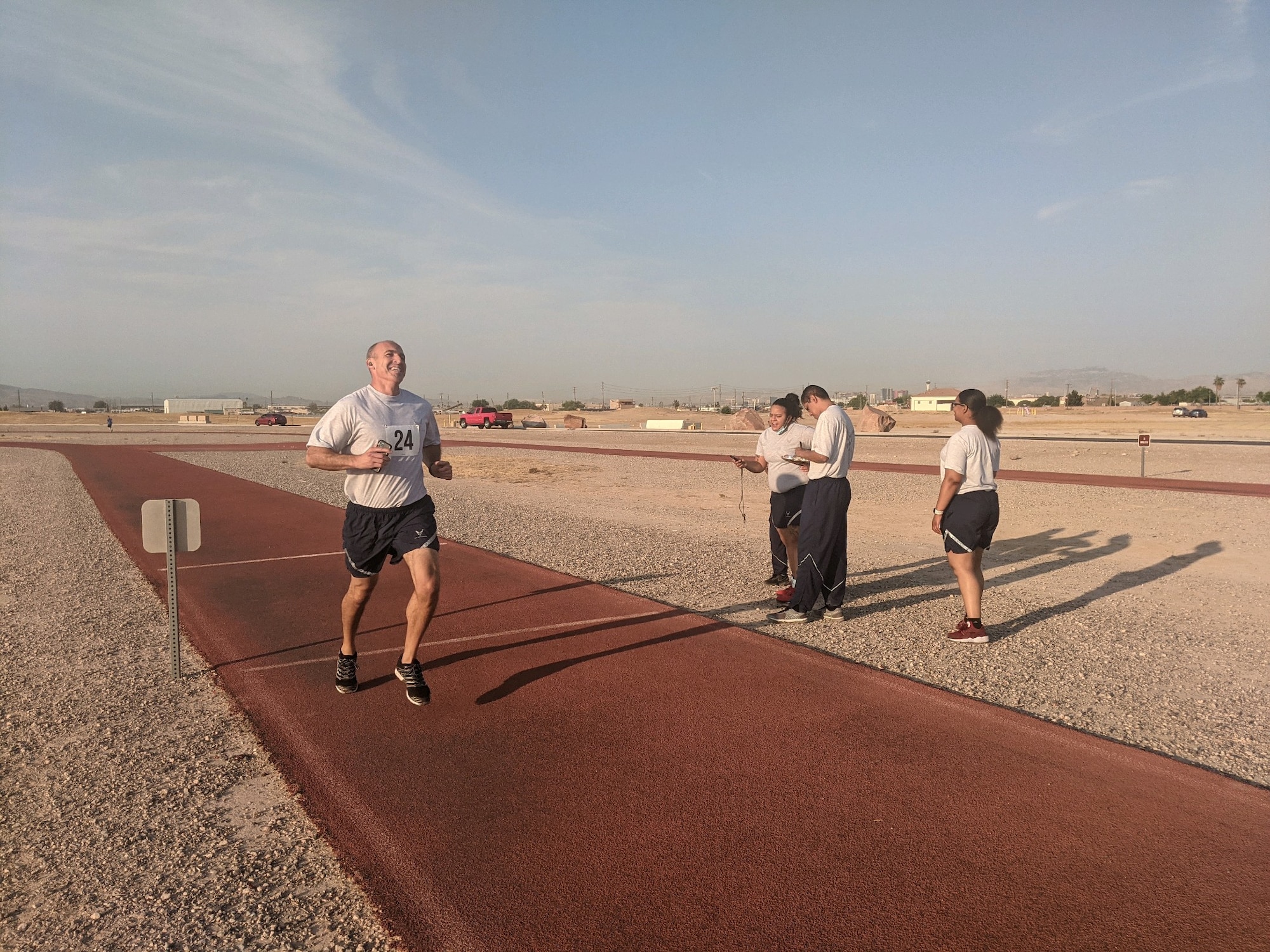 Maj. Mike Giaquinto, 926th Wing Public Affairs officer, performs a diagnostic physical fitness test, June 15, at Nellis Air Force Base, Nevada. (U.S. Air Force by Dan Mena)