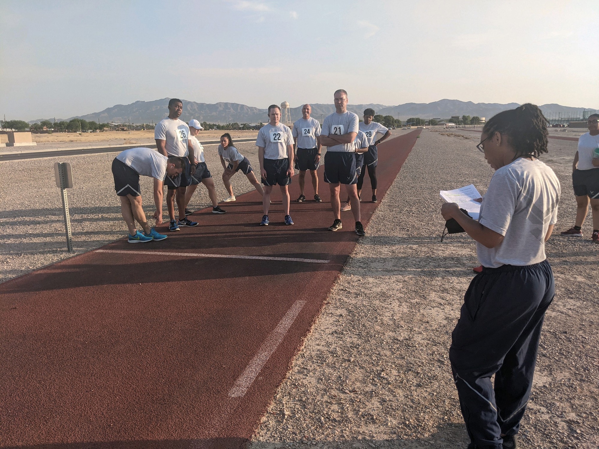926th Wing Reserve Citizen Airmen perform a diagnostic physical fitness test June 15, at Nellis Air Force Base, Nevada. (U.S. Air Force photo by Dan Mena)