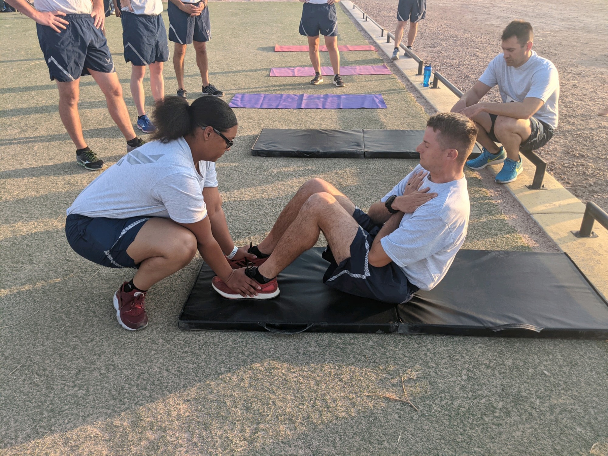 Tech. Sgt. Cody Christensen, 926th Force Support Squadron, performs a diagnostic physical fitness test, June 15, at Nellis Air Force Base, Nevada. (U.S. Air Force photo by Dan Mena)