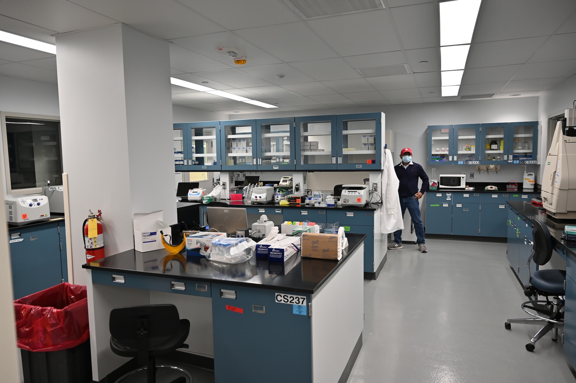 Thusitha Gunasekera, a research biologist, in AFRL’s newly renovated laboratory for biotechnology and organic synthesis research. (U.S. Air Force photo/Tim Bergeron)