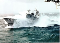 The USS Lake Champlain seen in heavy seas off Cape Horn.