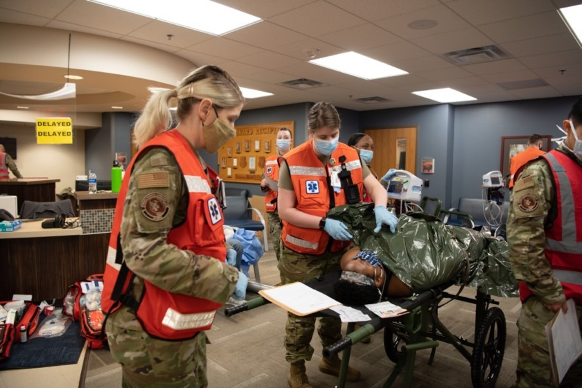 Members of the 28th Medical Group provide care to a simulated patient during exercise Ready Eagle on Ellsworth Air Force Base, S.D., May 14, 2021.