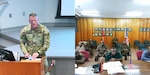 Lt. Col. Brion Aderman, Wisconsin National Guard director of domestic operations, talks about disaster response practices with members of the Papua New Guinea Defense Force May 26, 2021, during a virtual, three-day State Partnership Program workshop with Papua New Guinea in Witmer Hall at Joint Force Headquarters in Madison, Wis. The State Partnership Program links individual states with armed forces of partner nations around the world to forge mutually beneficial relationships.