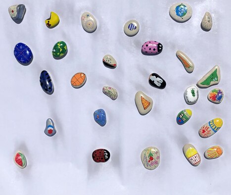 painted rocks are displayed