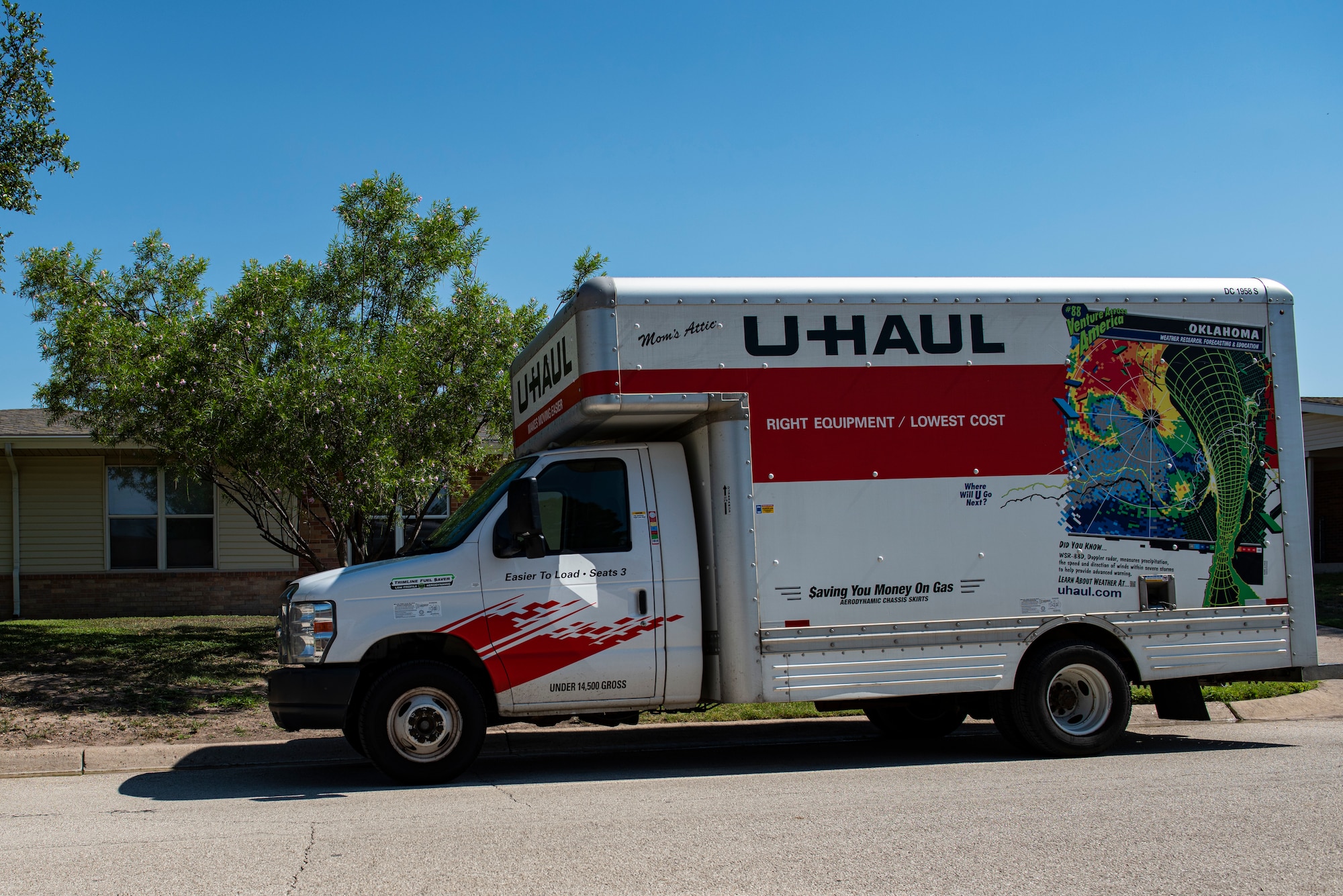 A moving truck sits at the ready to move a family from Laughlin Air Force Base, Texas, June, 16, 2021 to their new home and base. There has been a shortage and complications with organizing PCS moves due to the COVID-19 pandemic. (U.S. Air Force photo by Airman 1st Class David Phaff)