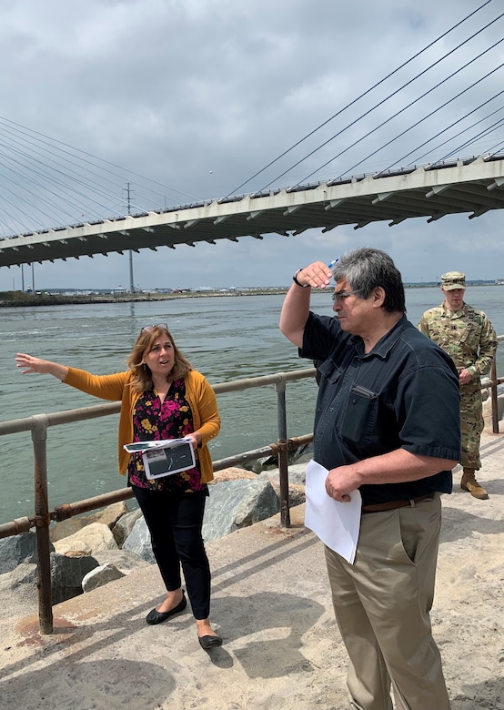 USACE Philadelphia District Project Manager Monica Chasten briefs Mr. Jaime Pinkham, Acting Assistant Secretary of the Army for Civil Works on coastal issues at the Indian River Inlet in Sussex County, Delaware. Mr. Pinkham and Maj. Gen. Butch Graham, USACE Deputy Commanding General for Civil and Emergency Operations, visited Philadelphia District projects and met with partners in Delaware and Maryland on June 15-16, 2021.