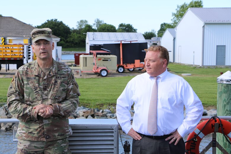 USACE Philadelphia District Assistant Chief of Operations Tim Kelly listens as Maj. Gen. Butch Graham, USACE Deputy Commanding General for Civil and Emergency Operations, discusses ongoing issues related to the USACE Civil Works program. Maj. Gen. Butch Graham and Mr. Jaime Pinkham, Acting Assistant Secretary of the Army for Civil Works, visited Philadelphia District projects and met with partners in Delaware and Maryland on June 15-16, 2021.