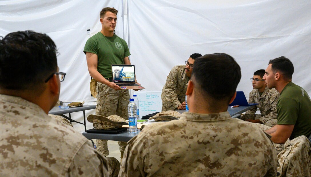 Marine giving presentation.