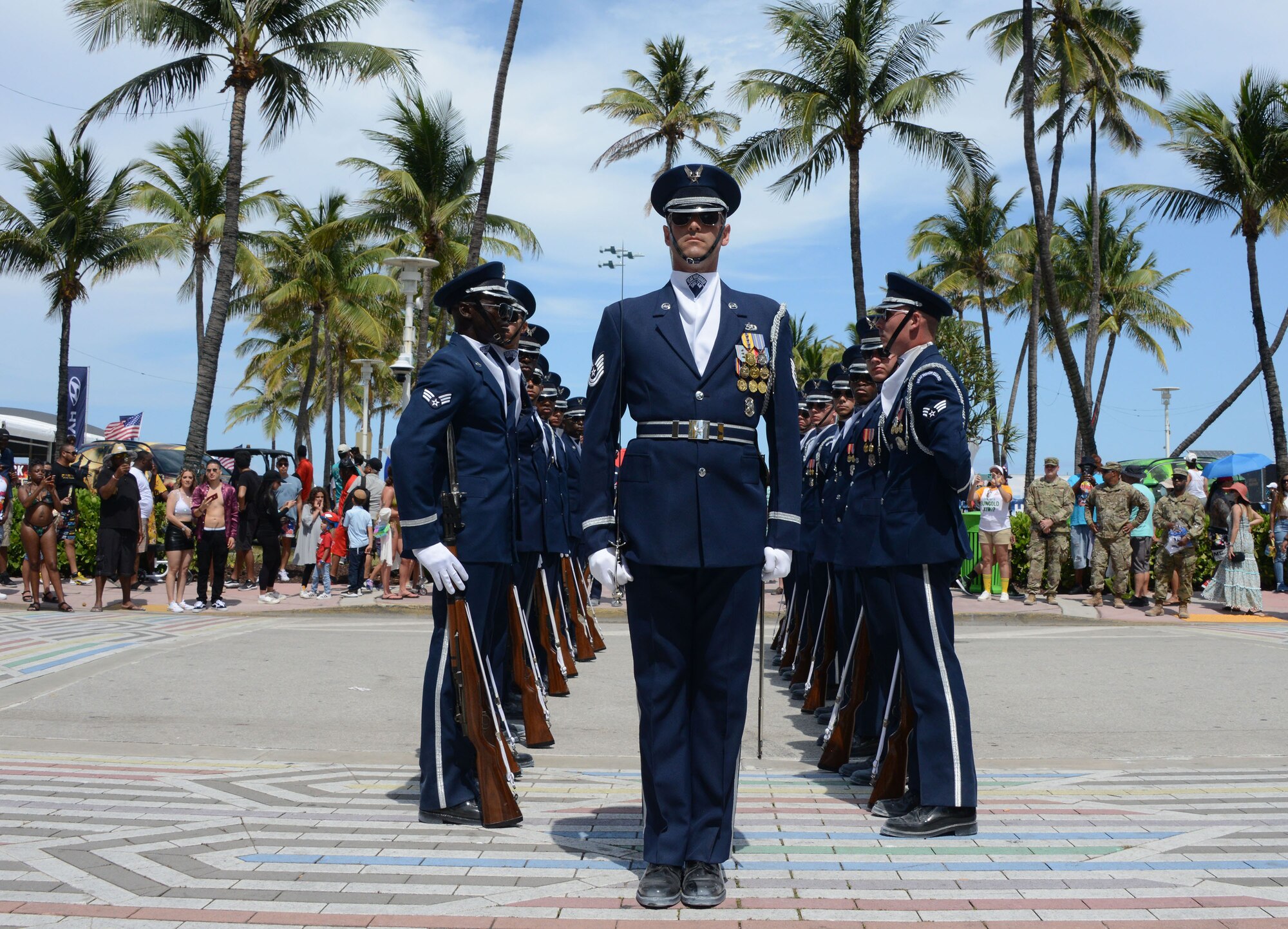 The Air Force Honor Guard, Joint Base Anacostia-Bolling, Washington D.C., was one of many Air Force performances at the Miami Air Show, May 28, 2021.
