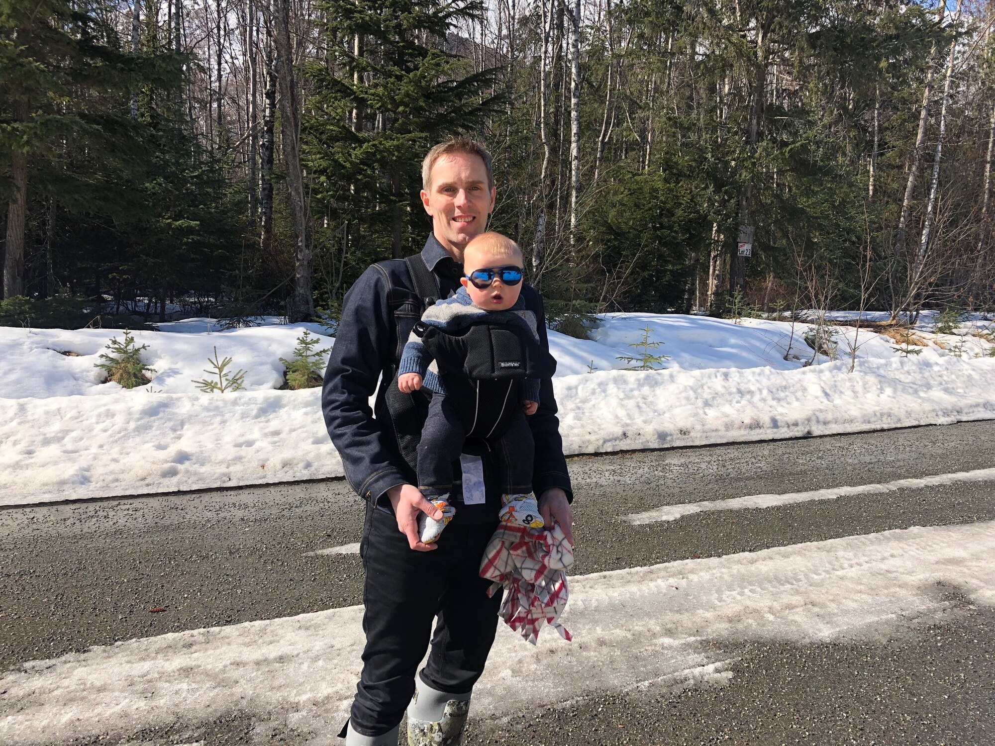 Nick Barnes with his son.