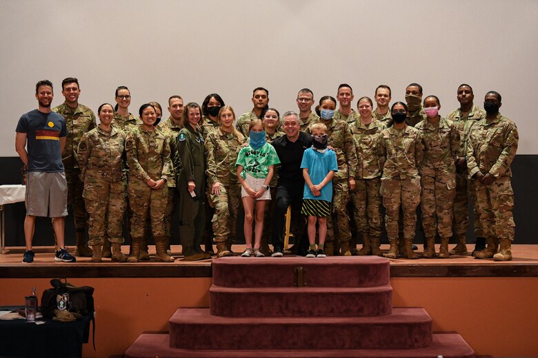 Bernie McGrenahan, a stand-up comedian and motivational speaker, performs “Comedy is the Cure” to military members for the first time in over 18 months on June 15, 2021, in the base theatre at F.E. Warren Air Force Base, Wyoming. He delivers the original comedy with a message, using humor followed by his personal life testimony to demonstrate the negative outcomes of alcohol dependence and the importance of staying resilient. (U.S. Air Force photo by Airman 1st Class Faith Iris MacIlvaine)