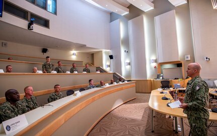 Master Chief Petty Officer of the Navy Russell Smith speaks with 17 command master chief petty officers during a Senior Enlisted Executive Leadership Symposium held at U.S. Fleet Forces Command, June 15 - 17, 2021.