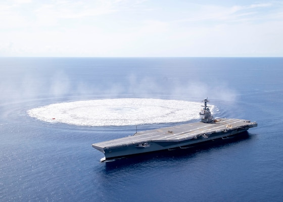 USS Gerald R. Ford (CVN 78) Completes First Full Ship Shock Trial Event >  United States Navy > display-pressreleases