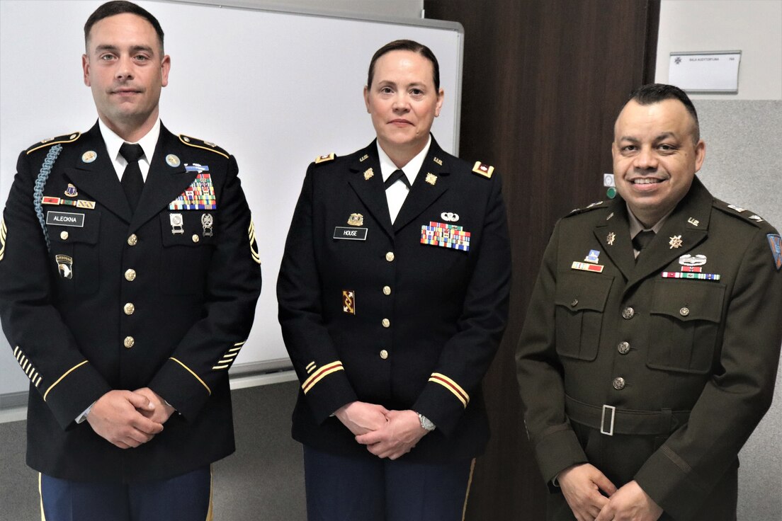 Sgt. 1st Class Kevin Aleckna, Lt. Col. Rhonda J. House, and Col. Jorge M. Fonseca