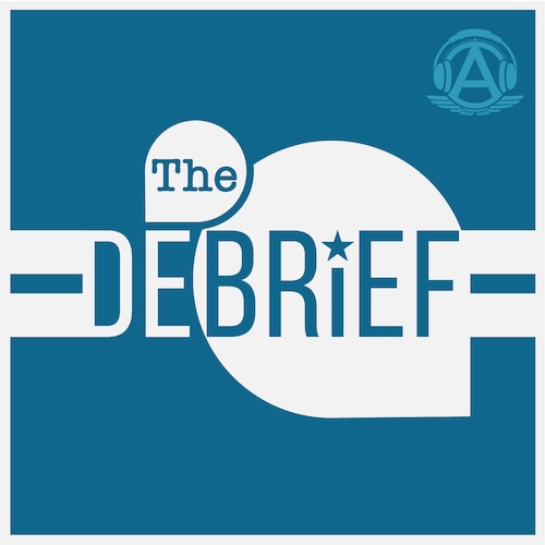 Logo for the Airman magazine podcast, The Debrief