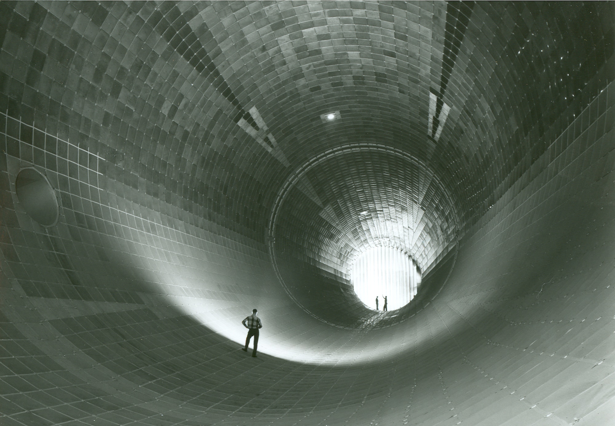 This image of the 16-foot supersonic wind tunnel at Arnold Air Force Base was taken in 1960. The tunnel is part of the Arnold Engineering Development Complex Propulsion Wind Tunnel facility. The PWT was designated as an International Historic Mechanical Engineering Landmark in 1989. (U.S. Air Force photo)