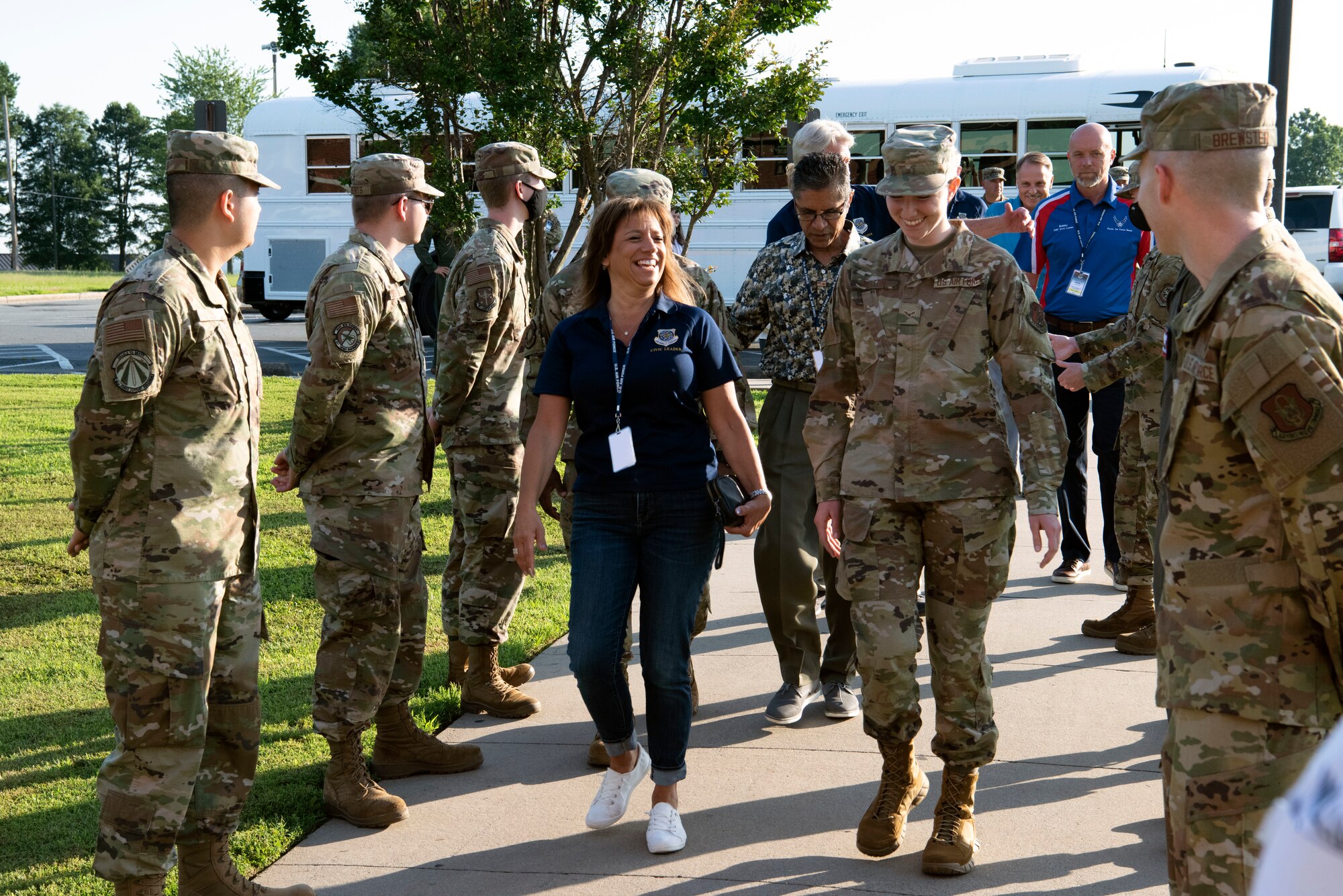 Air Mobility Command Civic Leaders arrive to the dining facility to have breakfast with Airmen