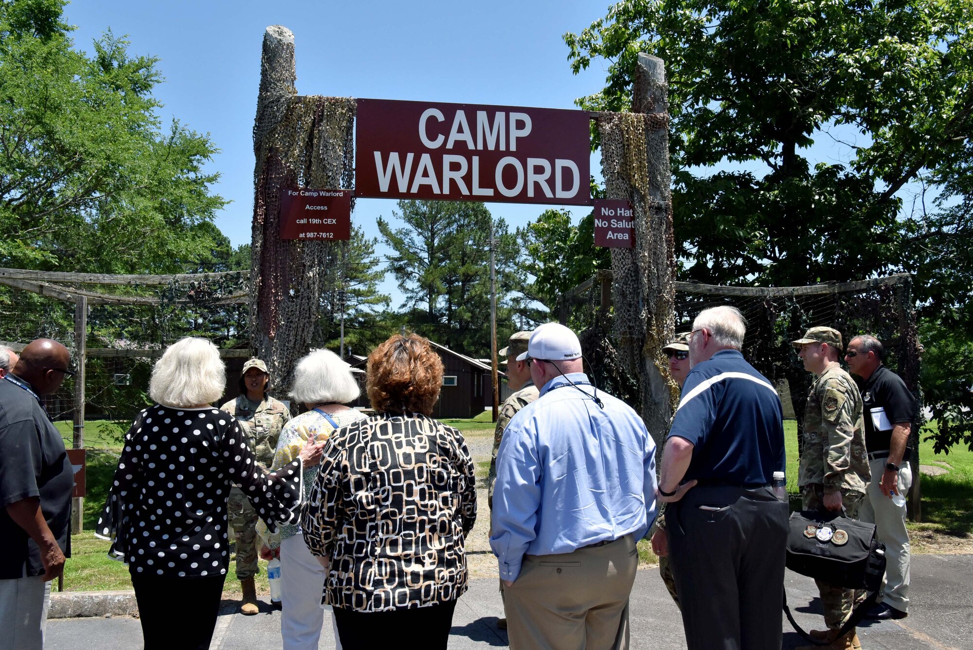 Lt. Col. Korinne Takeyama, 19th Civil Engineer Squadron commander, briefs Air Mobility Command Civic Leaders before touring Camp Warlord