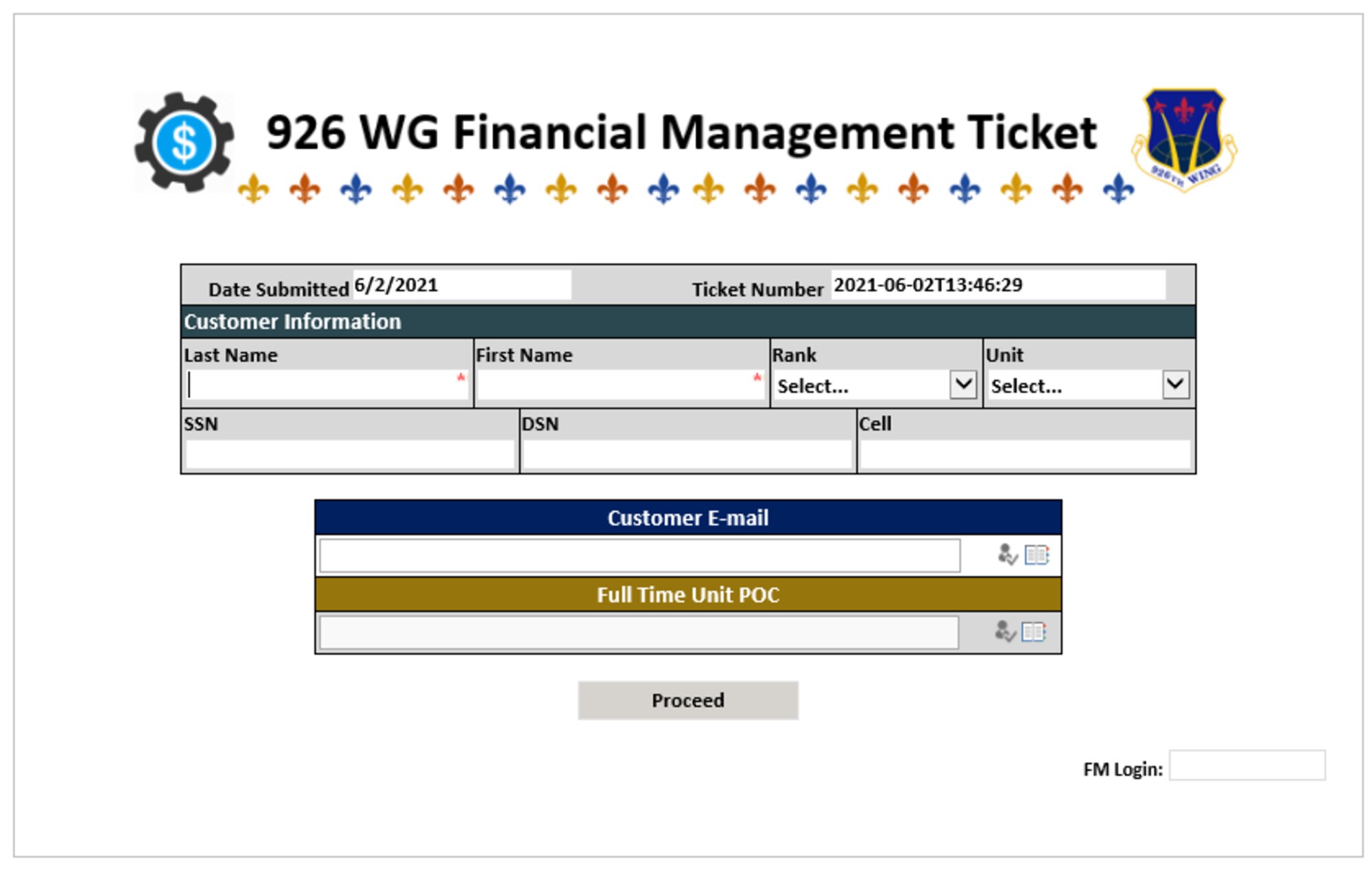 Screenshot of the 926th Wing Financial Management Office's E-Ticket System.