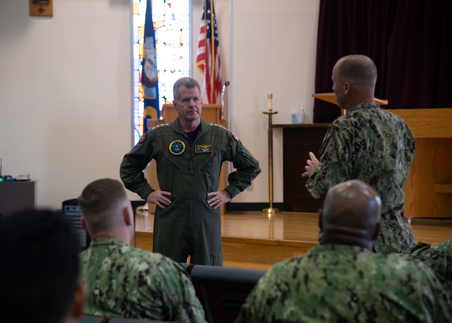 SASEBO, Japan (June 9, 2021) – Commander, U.S. Pacific Fleet Adm. Sam Paparo speaks to Forward Deployed Naval Forces, Commander, Fleet Activities Sasebo and tenant command leadership onboard CFAS June 9, 2021. Paparo visited CFAS during his first visit to Japan to review the contributions of Sasebo based units to U.S. Pacific Fleet's mission and meet with local political leaders and Japan Self-Defense Force partners. (U.S. Navy photo by Mass Communication Specialist 3rd Class Jasmine Ikusebiala)