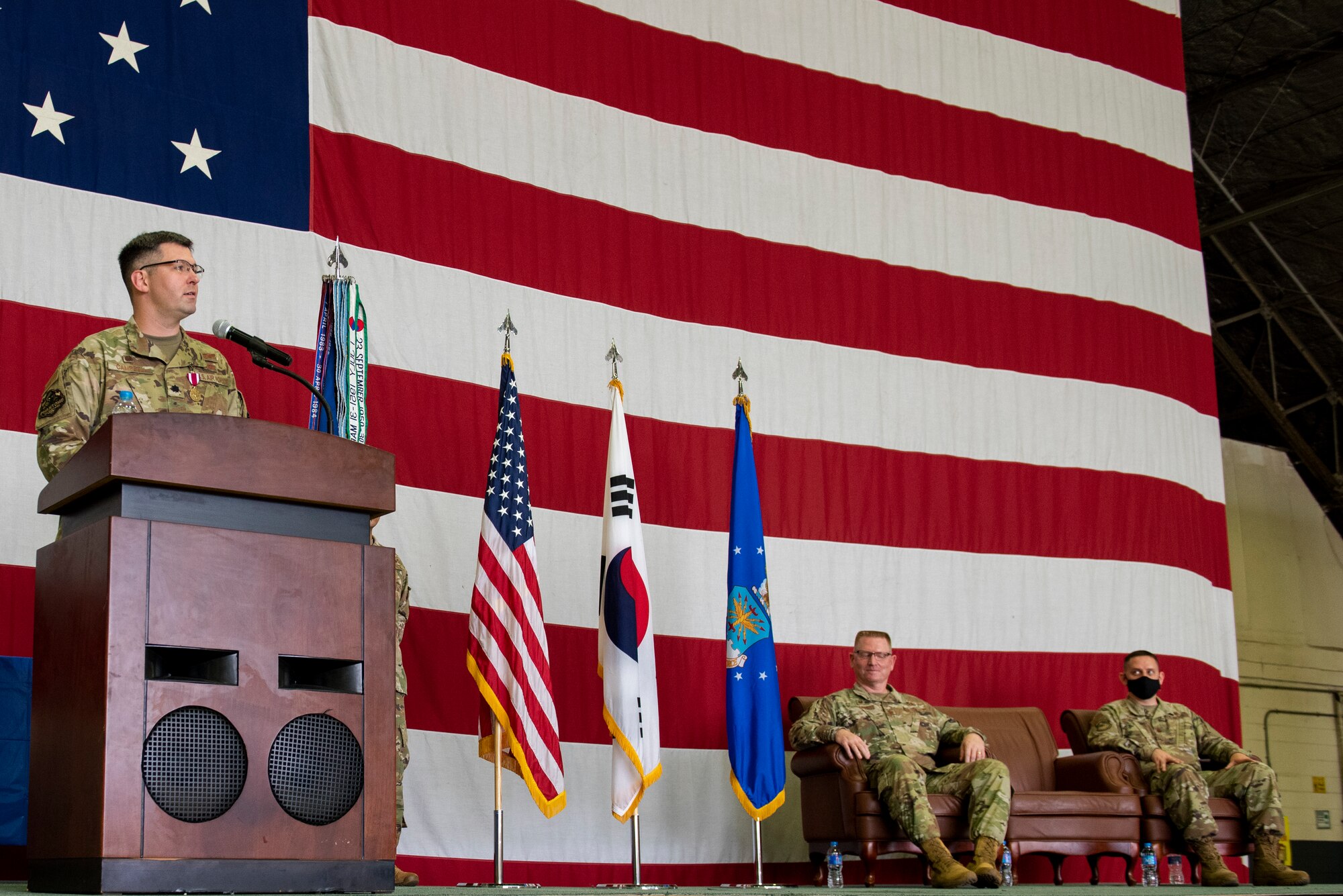 51st Maintenance Squadron held a change of command ceremony at Osan Air Base, Republic of Korea, June 18, 2021. Lt. Col. Robert Campbell transferred command of the 51st MXS to Maj. Benjamin Abshire.