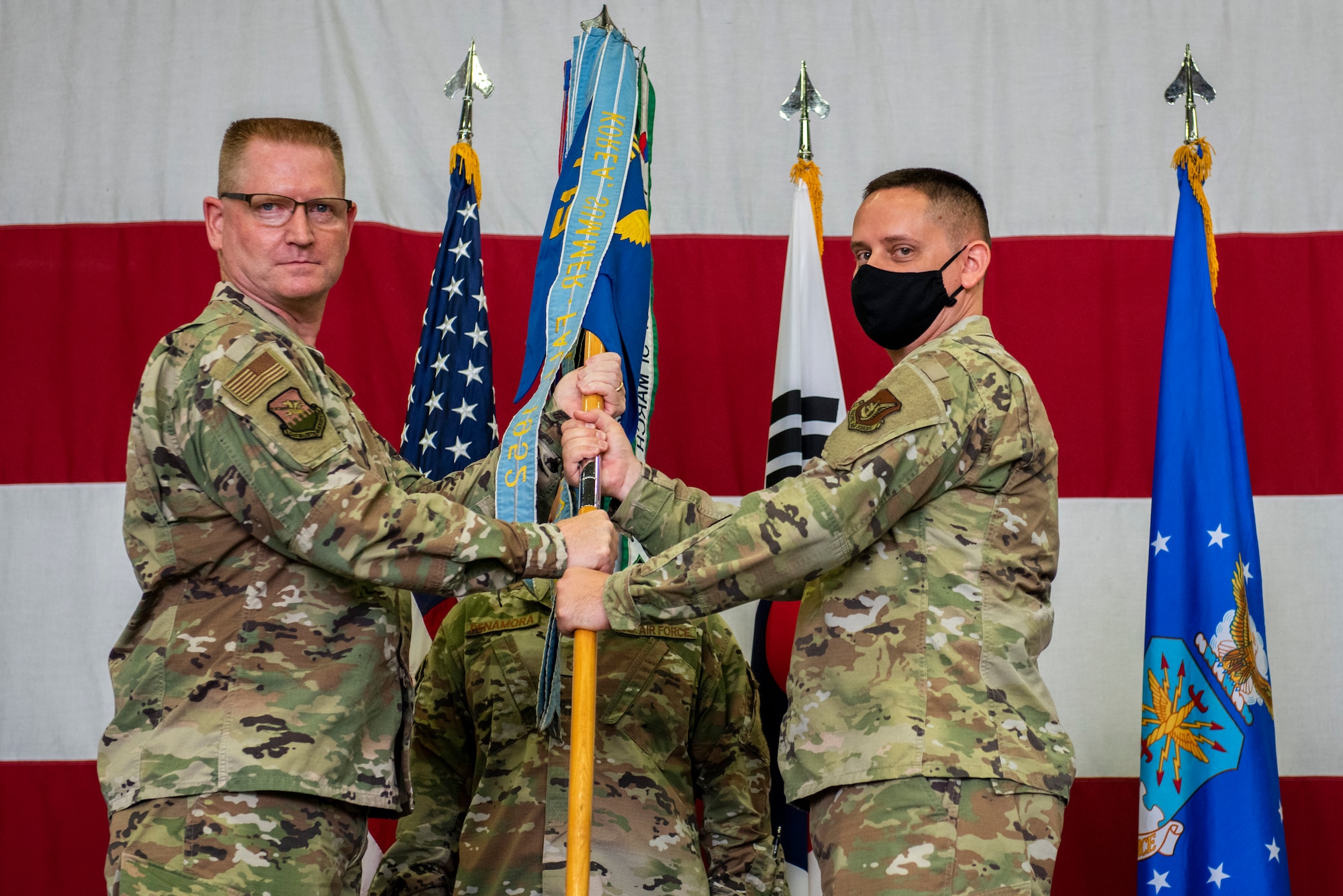 51st Maintenance Squadron held a change of command ceremony at Osan Air Base, Republic of Korea, June 18, 2021. Lt. Col. Robert Campbell transferred command of the 51st MXS to Maj. Benjamin Abshire.