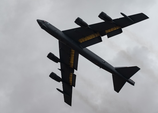 A B-52H Stratofortress, assigned to the 2nd Bomb Wing, Barksdale Air Force Base, Louisiana, takes off out of Morón Air Base, Spain, after a successful Bomber Task Force Europe June 17, 2021. Strategic bombers contribute to stability in the European theater, as they are intended to deter conflict rather than instigate it. If called upon, U.S. bombers offer a rapid response capability. (U.S. Air Force photo by Senior Airman Daniel Hernandez)