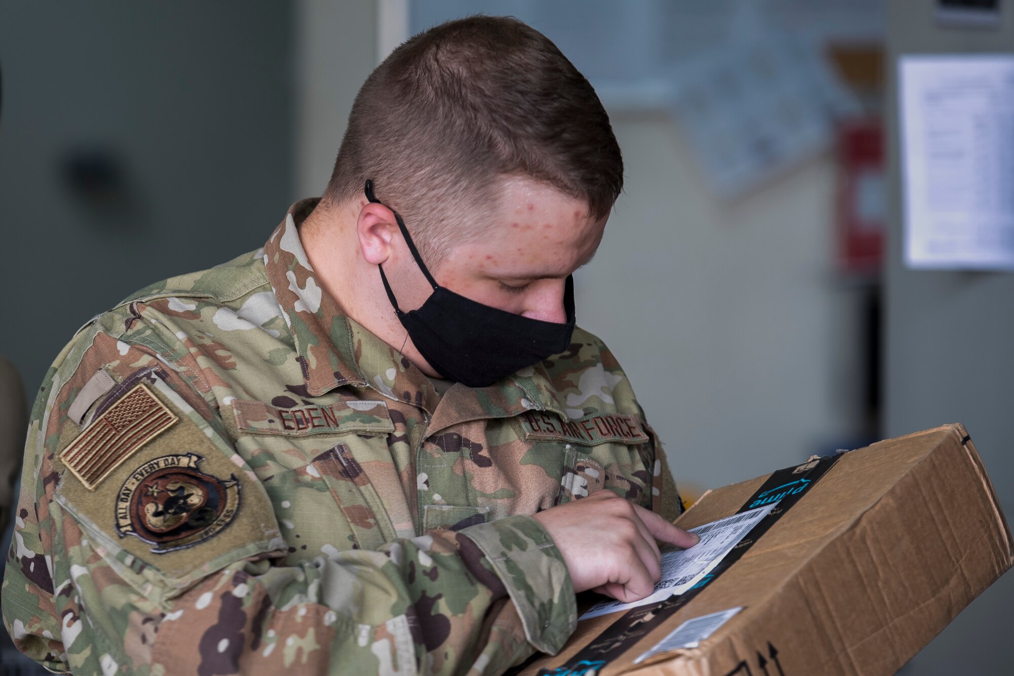 U.S. Air Force Airmen from the 380th Expeditionary Force Support Squadron, sort mail packages at Al Dhafra Air Base (ADAB), United Arab Emirates, June 16, 2021. The ADAB post office averages 52,000 lbs across 8,500 packages a month.