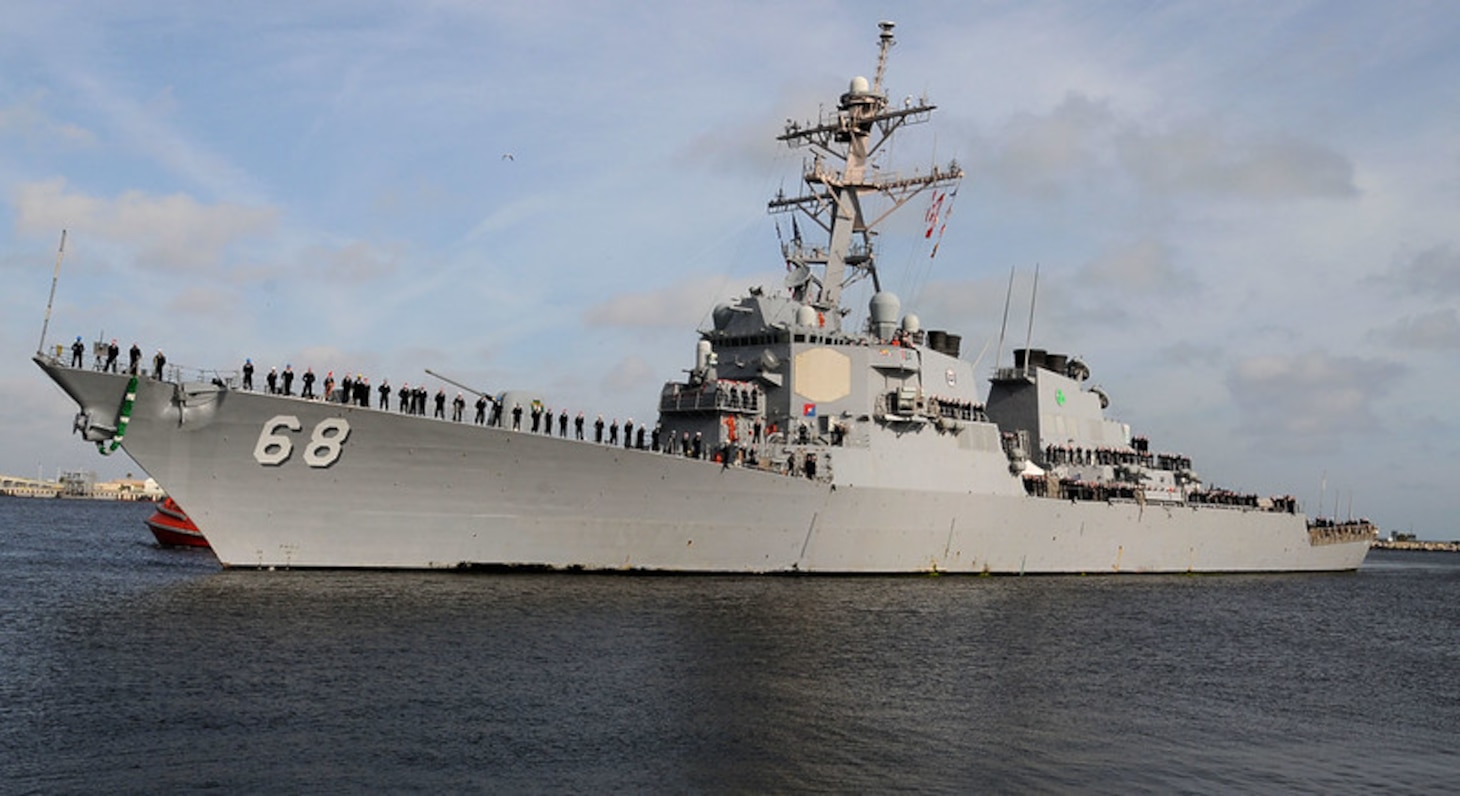 The Arleigh Burke-class guided-missile destroyer USS The Sullivans (DDG 68) returns to her homeport of Mayport, Fla., following the completion of a six-month deployment.