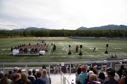 The Alaska Military Youth Academy's graduation ceremony is held at the Bartlett High School Football Field in Anchorage, June 18, 2021. The ceremony featured Alaska Lt. Gov. Kevin Meyer as the keynote speaker for the 79 graduating cadets and their families. (U.S Army National Guard photo by Victoria Granado)